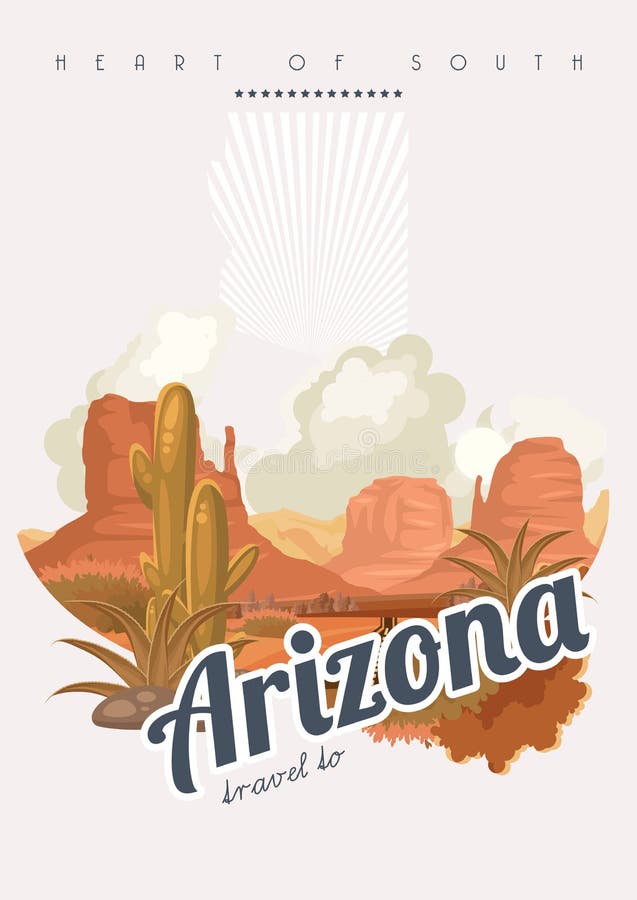 Amerikanische Reisefahne Arizonas Herz des Südplakats stock abbildung Amerikanische Reisefahne Arizonas Herz des Südplakats stock abbildung
