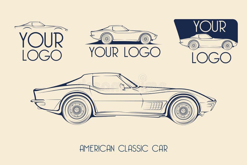 Amerikansk klassisk sportbil, konturer, logo vektor illustrationer Amerikansk klassisk sportbil, konturer, logo vektor illustrationer