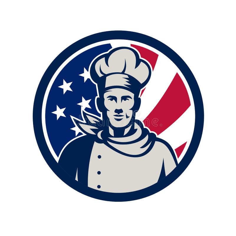 Amerikansk symbol för bagareChef USA flagga stock illustrationer Amerikansk symbol för bagareChef USA flagga stock illustrationer