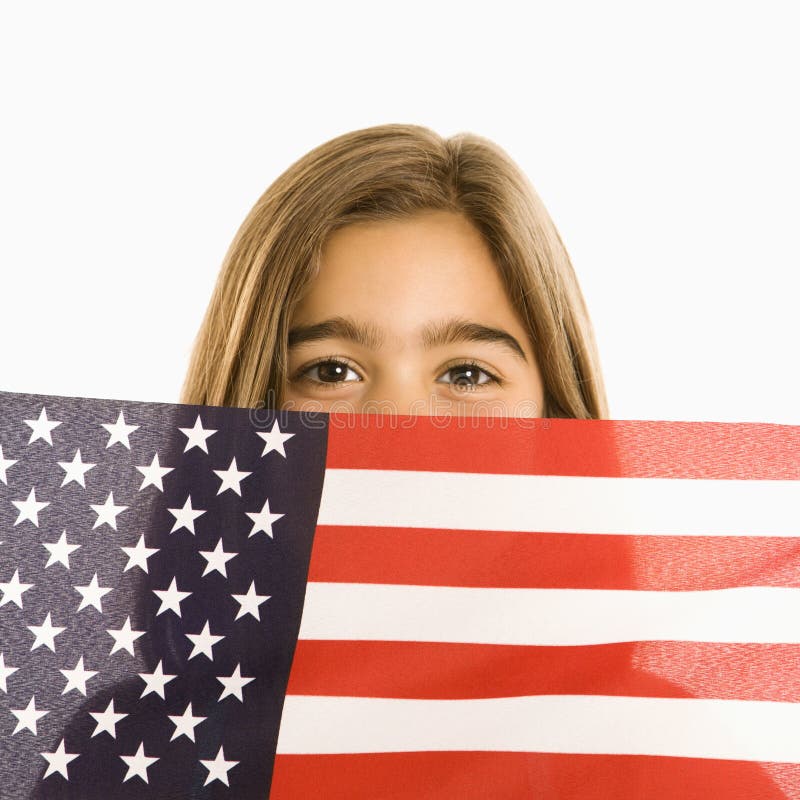 amerikanska flagganflickaholding arkivbild amerikanska flagganflickaholding arkivbild