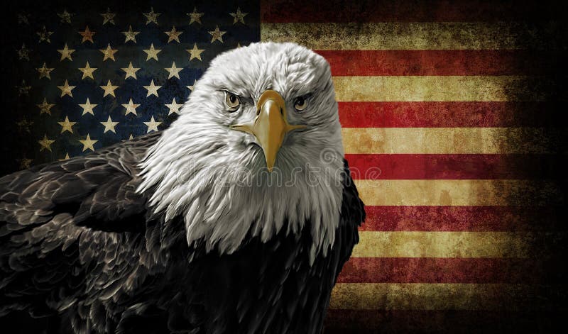 Amerikanska skalliga Eagle på Grungeflagga