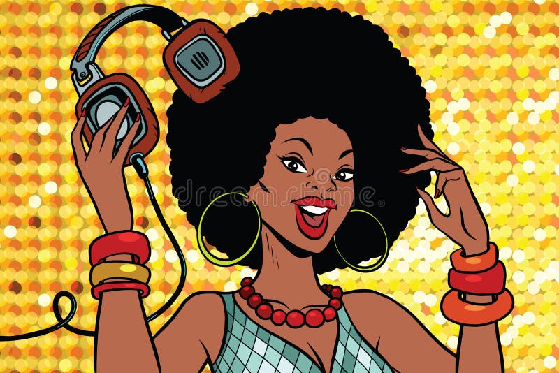 Amerykanin Afrykańskiego Pochodzenia kobieta DJ z hełmofonami