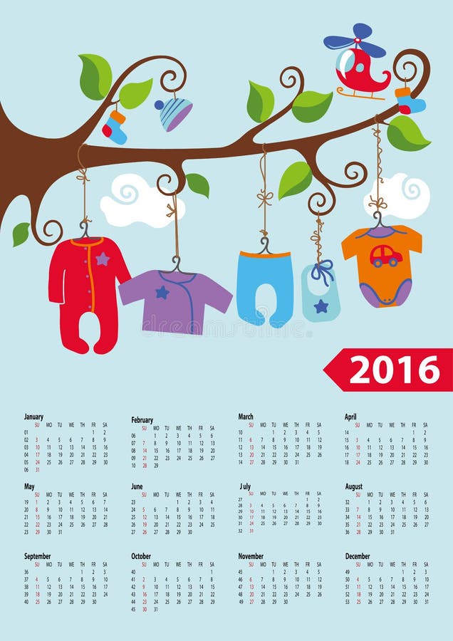 Amerykanina kalendarz 2016 rok Chłopiec moda ilustracji Amerykanina kalendarz 2016 rok Chłopiec moda ilustracji