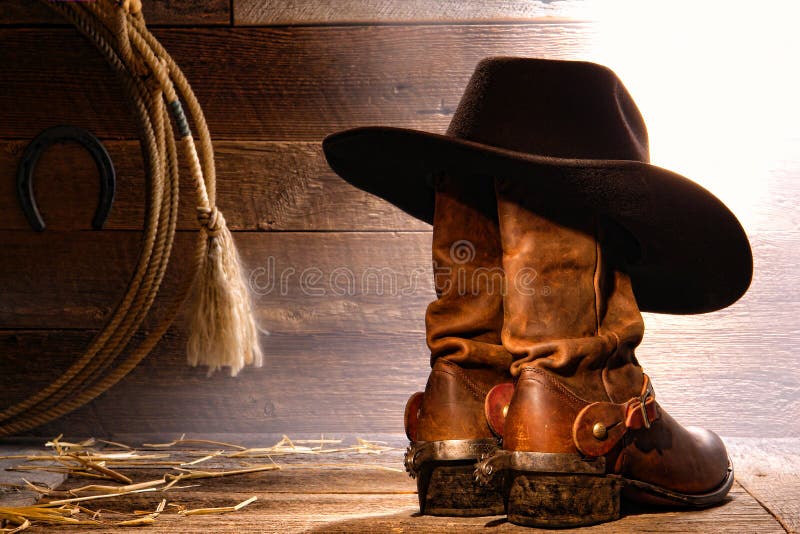 Amerykański Zachodni rodeo kowbojski kapelusz na butach i lasso obrazy stock Amerykański Zachodni rodeo kowbojski kapelusz na butach i lasso obrazy stock