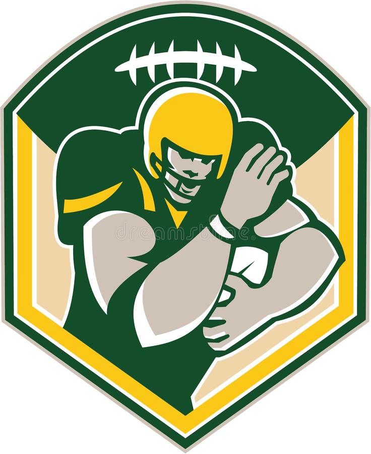Amerykańskiego Gridiron bieg Tylny Radzi sobie grzebień royalty ilustracja Amerykańskiego Gridiron bieg Tylny Radzi sobie grzebień royalty ilustracja