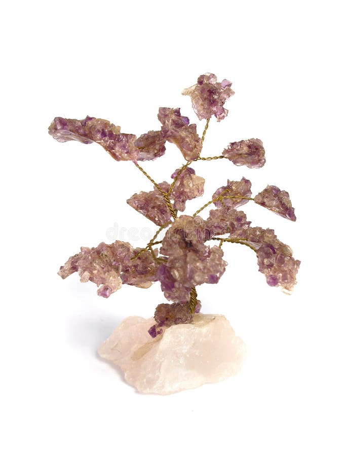 Amethyst Tree of life. Violet and brown amethyst, tree of life, on white background royalty free stock image