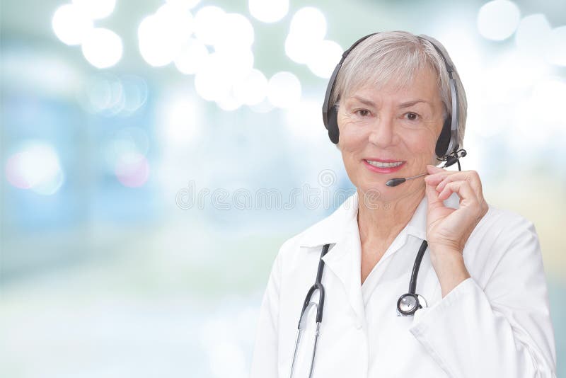 Amical docteur casque webcam vue image stock