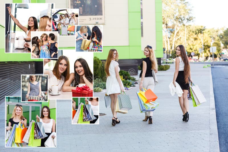Amiche con i sacchetti della spesa fotografia stock libera da diritti Amiche con i sacchetti della spesa fotografia stock libera da diritti