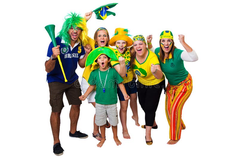 Amigos brasileiros que cheering sobre imagem de stock Amigos brasileiros que cheering sobre imagem de stock