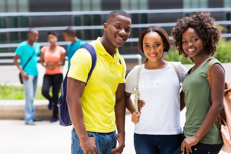 Group of smiling african american college friends outdoors. Group of smiling african american college friends outdoors