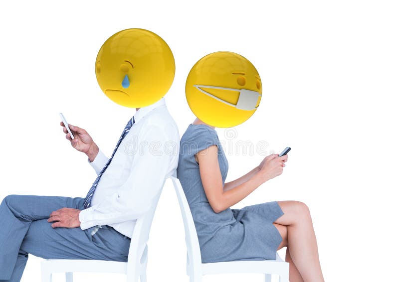 Amis envoyant des messages Emoji font face illustration de vecteur