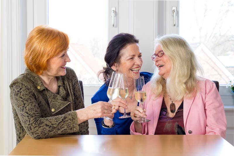 Amis heureux de maman appréciant des verres de vin image stock Amis heureux de maman appréciant des verres de vin image stock