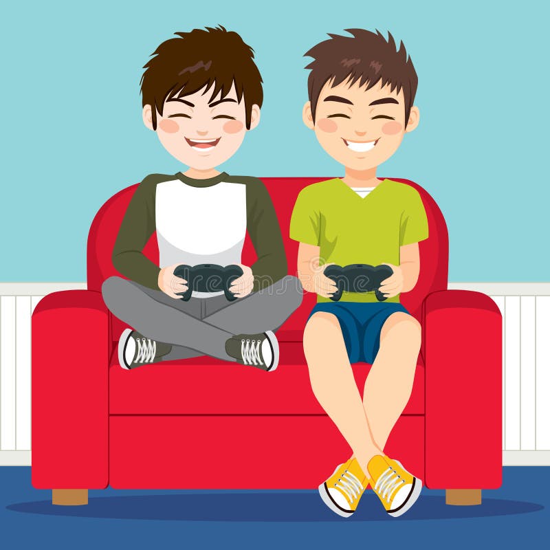 Friends together sitting on couch playing video games. Friends together sitting on couch playing video games