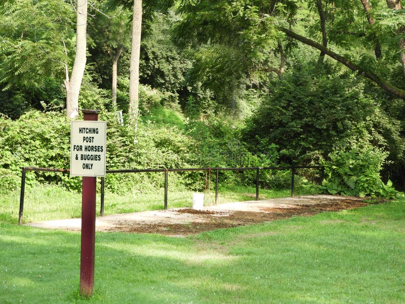 Amish Horse and Buggy Hitching Post at Historic Poole Park Stock