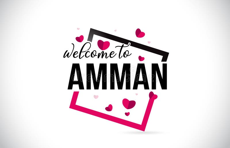 Amman powitanie Formułować tekst z Ręcznie pisany chrzcielnicą i Czerwonym serce kwadratem royalty ilustracja