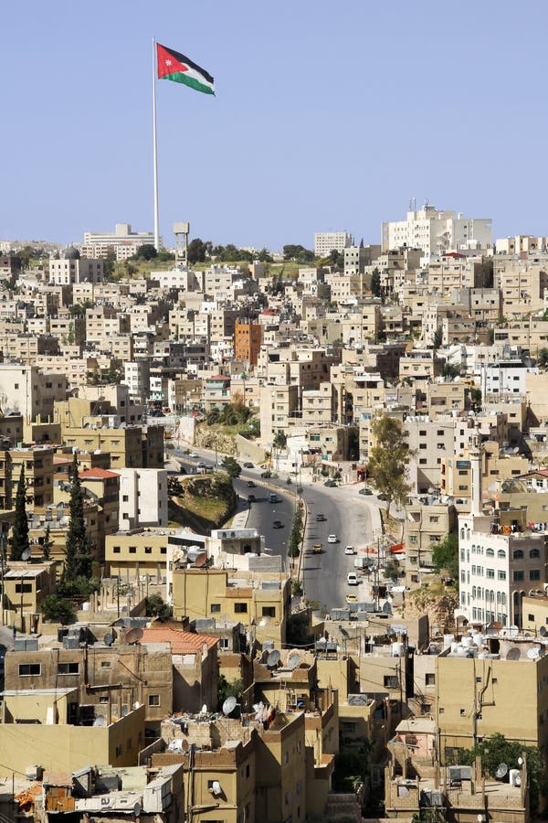 Amman stad bekeek vanaf de citadelbovenkant, Jordanië