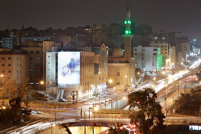 Amman-Stadtansicht in die Nacht, Jordanien