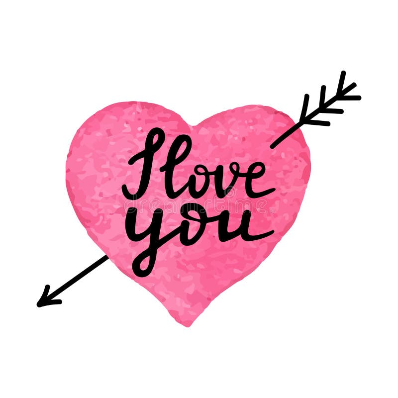 Amo cita usted-romántica Corazón exhausto de la mano de la acuarela con la flecha y la frase escrita mano te amo Hecho a mano libre illustration Amo cita usted-romántica Corazón exhausto de la mano de la acuarela con la flecha y la frase escrita mano te amo Hecho a mano libre illustration
