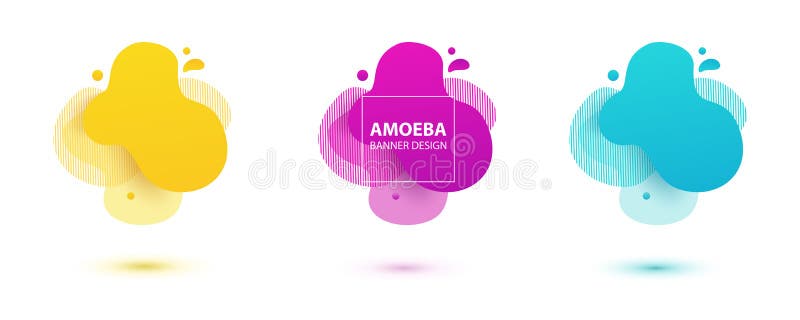 Amoeba liquid design. Dynamical colored forms of amoeba. Modern banner template for logo, flyer, presentation design. Yellow, red, blue colors royalty free illustration Amoeba liquid design. Dynamical colored forms of amoeba. Modern banner template for logo, flyer, presentation design. Yellow, red, blue colors royalty free illustration
