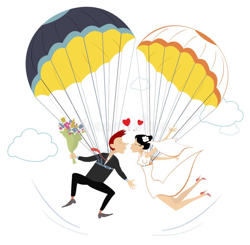 Amor bajo el cielo. Boda de Skydiving stock de ilustración
