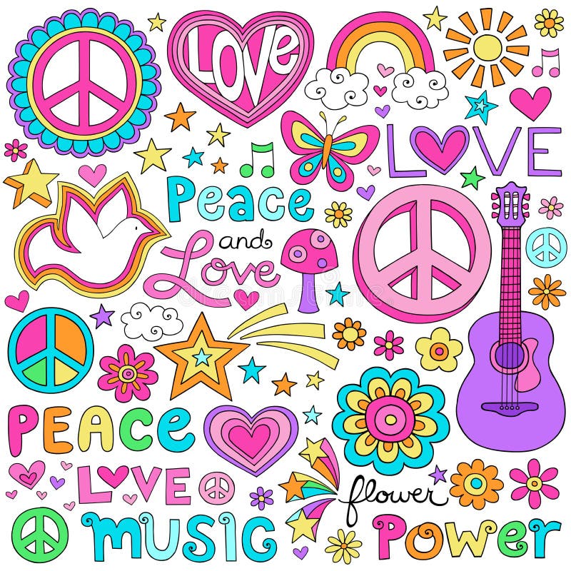 Amor de la paz y conjunto del vector de los Doodles del cuaderno de la música