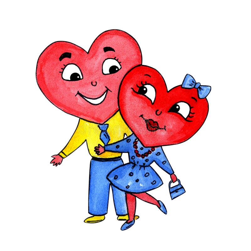 Amor do menino e da menina do coração dos caráteres ilustração stock Amor do menino e da menina do coração dos caráteres ilustração stock