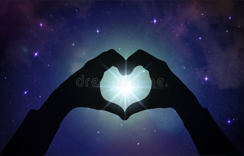 Amor mágico que cura a energia universal, mãos do coração
