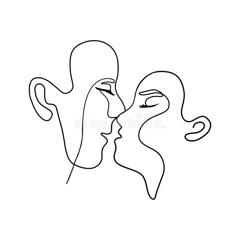 Amor Pareja Línea Arte. Minimalista Hombre Y Mujer Cara Silueta Continuo  Lineal Beso Dibujo. Resumen Vectorial Ilustración del Vector - Ilustración  de aislado, minimalista: 215813280