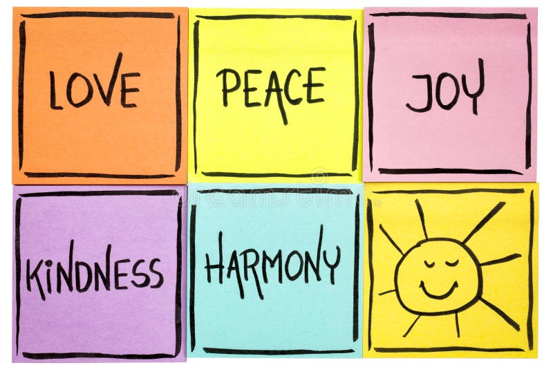 Amor, paz, bondade, alegria e harmonia imagem de stock Amor, paz, bondade, alegria e harmonia imagem de stock
