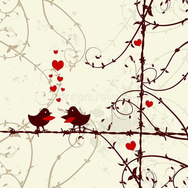 Amor, pássaros que beijam na filial ilustração stock Amor, pássaros que beijam na filial ilustração stock