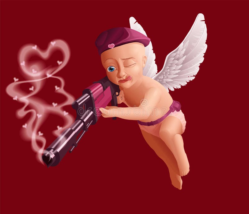 Amor trägt ein Gewehr stock abbildung Amor trägt ein Gewehr stock abbildung