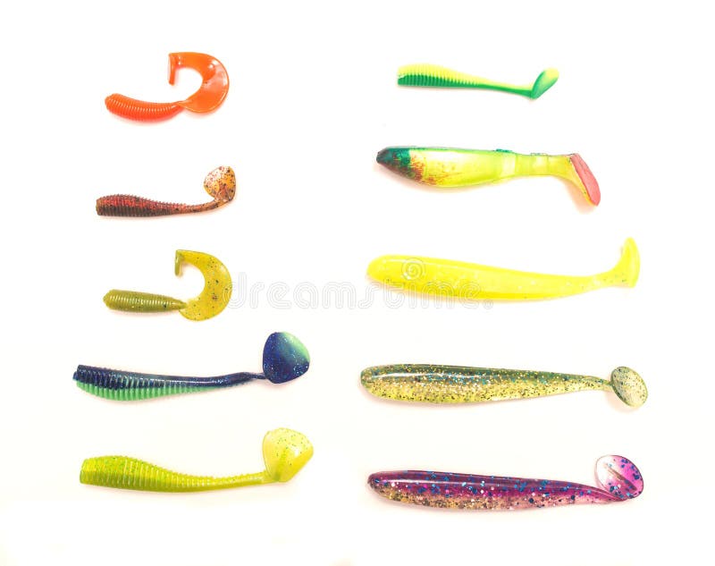 Amorce multicolore d'attirail de silicone pour pêcher, isolat, fond image libre de droits Amorce multicolore d'attirail de silicone pour pêcher, isolat, fond image libre de droits