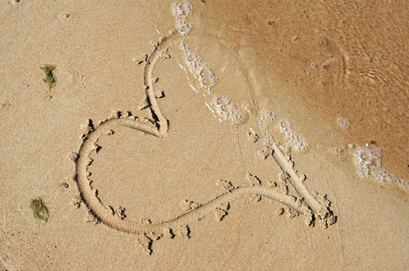 A heart drawn on wet sand. Love and feelings. A heart drawn on wet sand. Love and feelings.