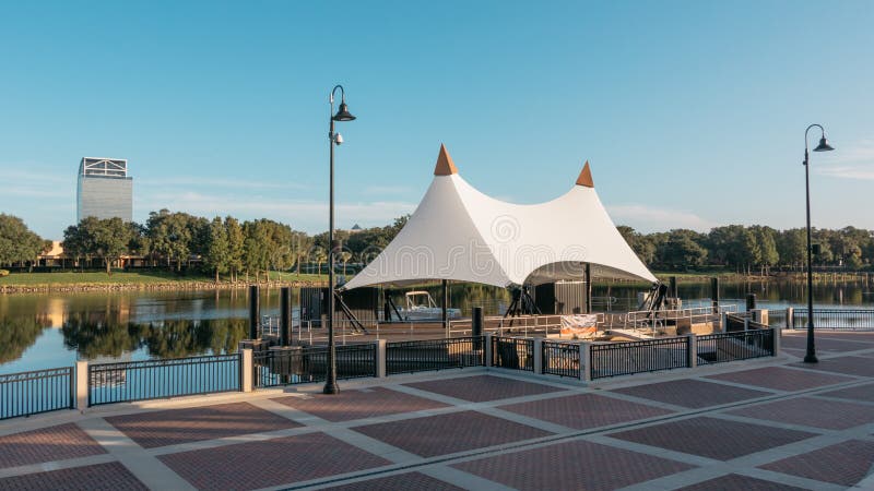 Cranes Roost amphitheater features stadium-style seating and a floating stage that hosts musical concerts