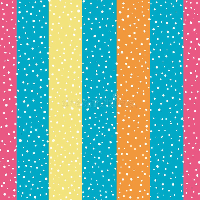 Ampie bande verticali luminose dell'arancia, di giallo e di rosa con i punti casuali Modello senza cuciture di vettore sul fondo illustrazione di stock Ampie bande verticali luminose dell'arancia, di giallo e di rosa con i punti casuali Modello senza cuciture di vettore sul fondo illustrazione di stock
