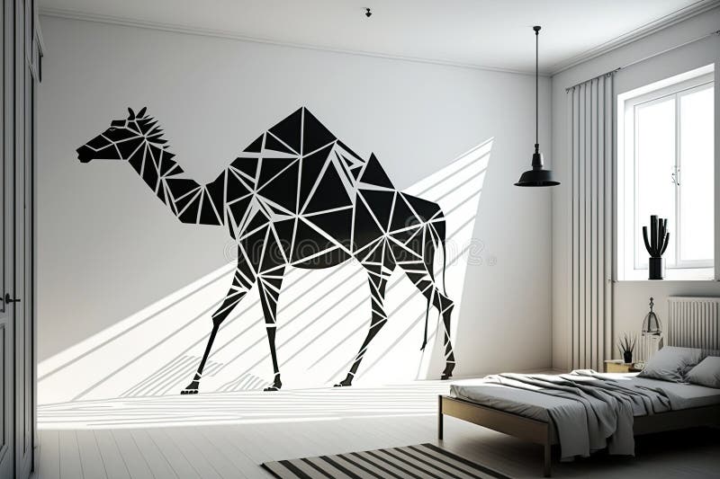 Amplo espaço branco na parede com padrão de camelo na geometria geométrica. ai generativo