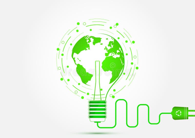 Ampola com conceito da terra verde, da ecologia e da economia de energia ilustração stock Ampola com conceito da terra verde, da ecologia e da economia de energia ilustração stock