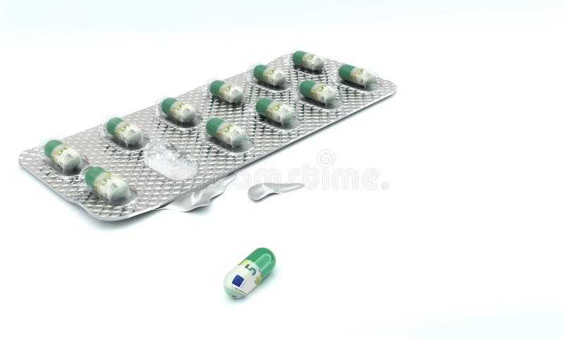 Ampolla de la tableta con 5 píldoras del euro como droga imagen de archivo Ampolla de la tableta con 5 píldoras del euro como droga imagen de archivo