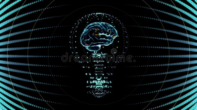 Ampoule avec un cerveau à l'intérieur, conception de l'avant-projet dans le bleu animation numérique illustration stock