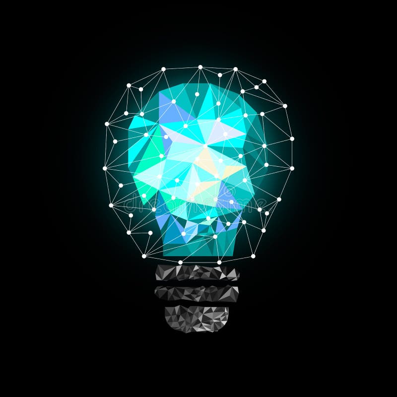 Ampoule bleu-clair de bas poly style Illustration abstraite de vecteur sur le fond noir illustration libre de droits Ampoule bleu-clair de bas poly style Illustration abstraite de vecteur sur le fond noir illustration libre de droits