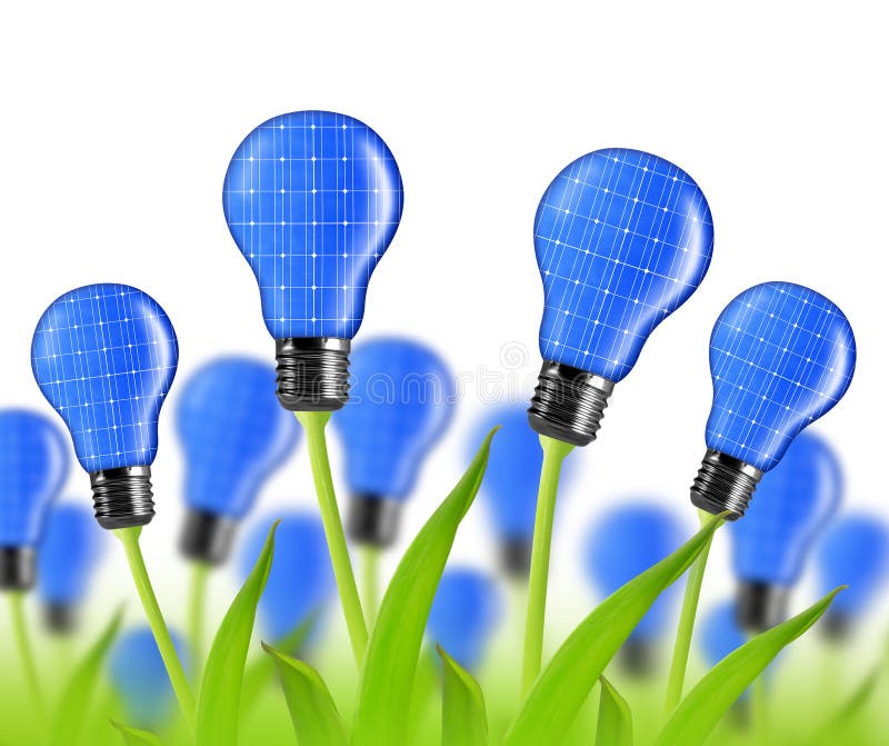 Panneaux Solaires Avec Des Pylônes Dans L'ampoule Image stock Image