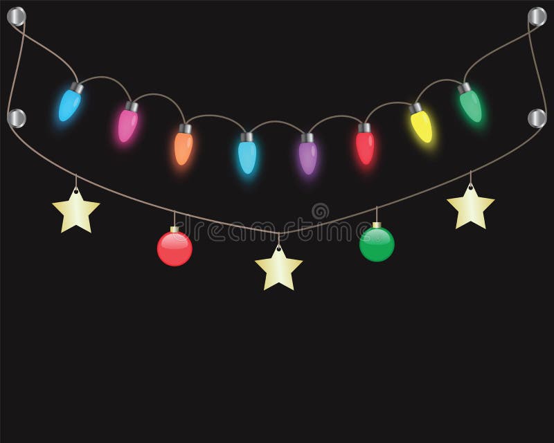 Colorful party light bulbs hanging on dark background. Colorful party light bulbs hanging on dark background
