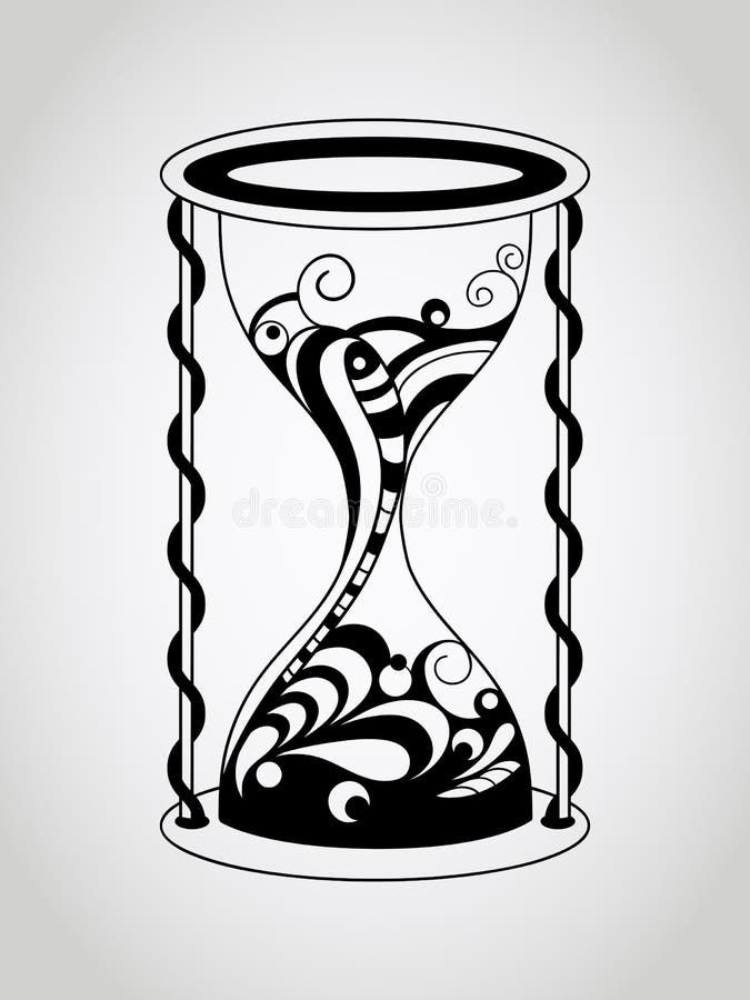 Vector Hourglass, Tattoo Style, Black. Vector Hourglass, Tattoo Style, Black