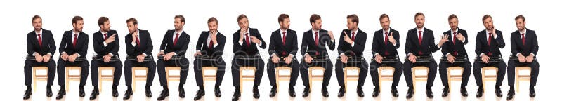 Ampuły grupa ten sam biznesmen z różnymi reakcjami fotografia stock Ampuły grupa ten sam biznesmen z różnymi reakcjami fotografia stock