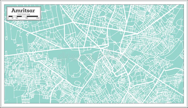 Amritsar India City Map in Retro Style. Outline Map. Vector Illustration.