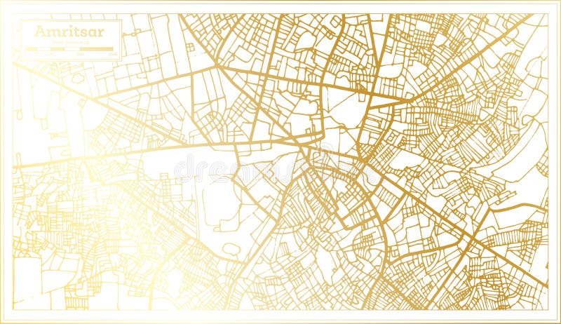 Amritsar India City Map in Retro Style in Golden Color. Outline Map. Vector Illustration