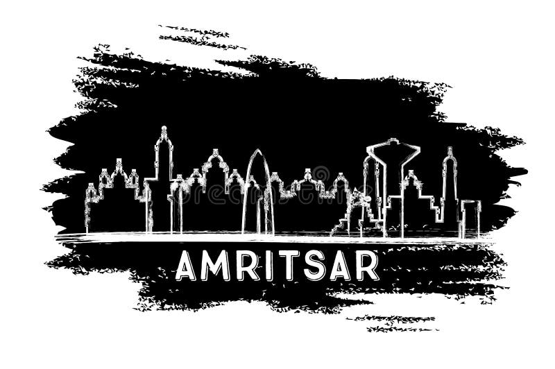 Amritsar India City Skyline Silhouette. Hand Drawn Sketch. Business Travel and Tourism Concept with Historic Architecture. Vector Illustration. Amritsar Cityscape with Landmarks