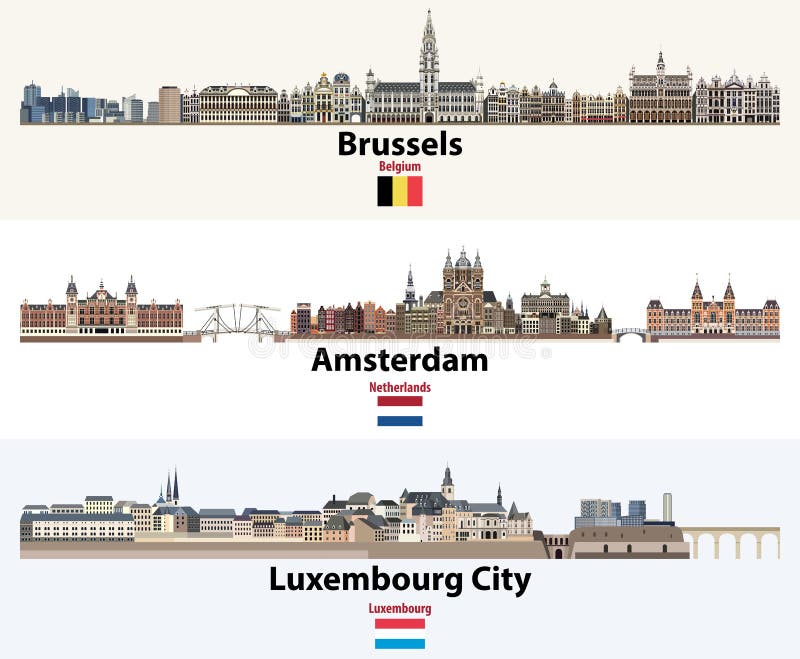 Panoramas ilustraciones de,, luxemburgo la ciudad.