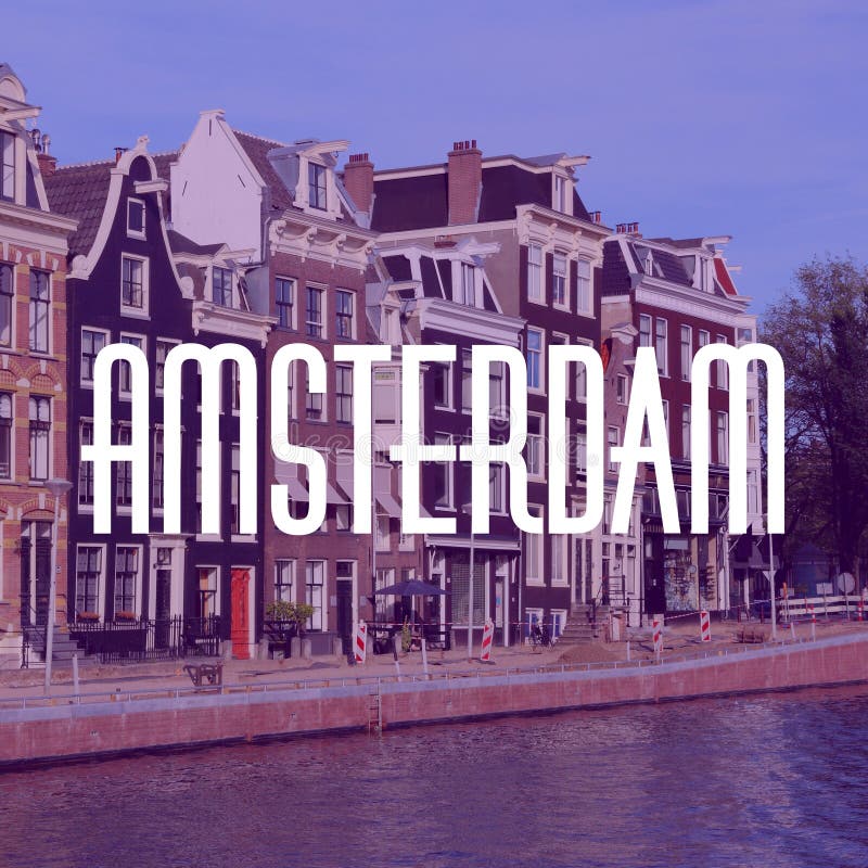 Amsterdam City Name Typography Postcard Stock Photo - Image of word ...