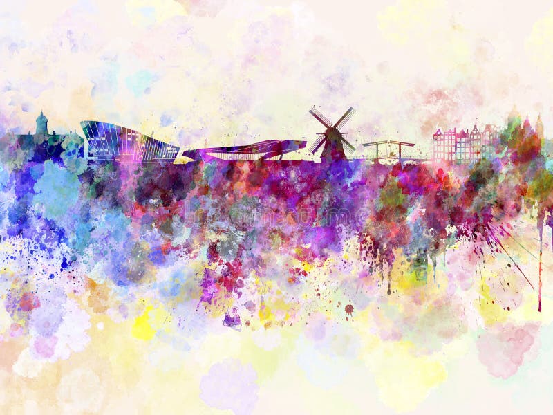 Amsterdam linia horyzontu w akwareli tle ilustracji Amsterdam linia horyzontu w akwareli tle ilustracji
